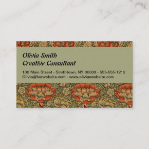 Tarjeta De Visita William Morris Wandle English Floral Damask Design