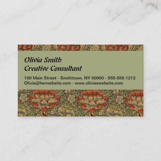 Tarjeta De Visita William Morris Wandle English Floral Damask Design (Anverso)