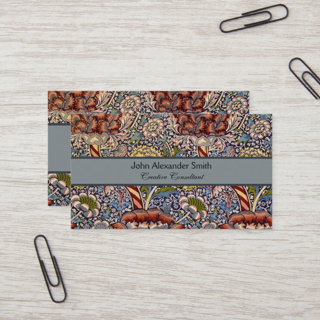 Tarjeta De Visita William Morris Wandle English Floral Damask Design (Anverso/Reverso In Situ)