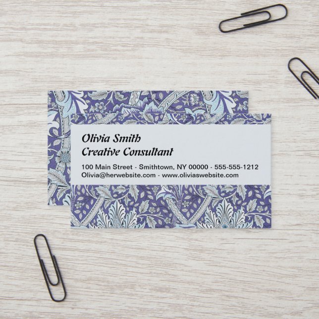 Tarjeta De Visita William Morris Windrush flores azules florales (Anverso/Reverso In Situ)