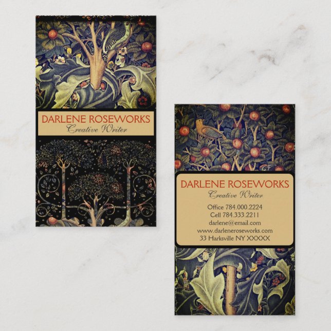 Tarjeta De Visita William Morris Woodpecker Naranja Tree of Life (Anverso / Reverso)