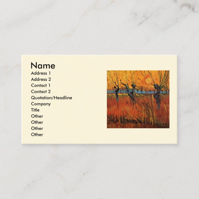 Tarjeta De Visita Willows at Sunset de Vincent van Gogh (Anverso)