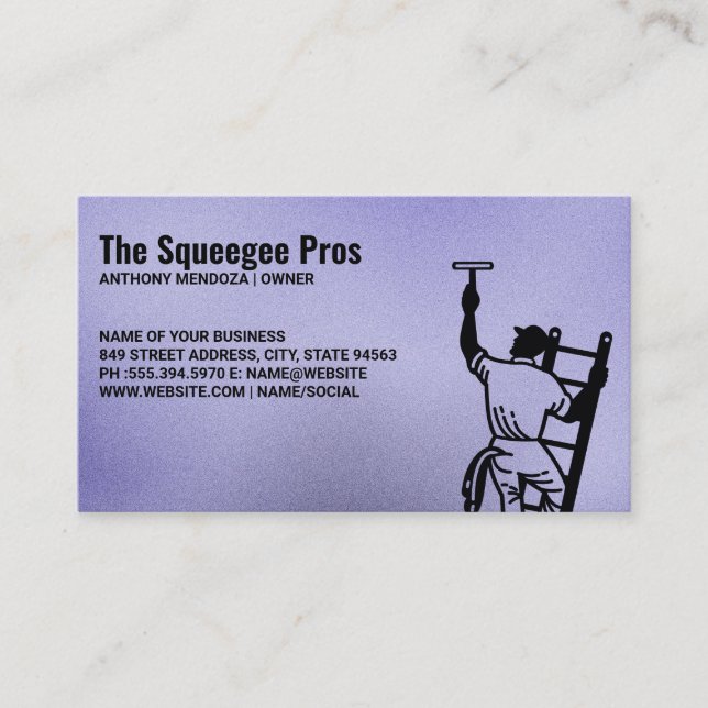 Tarjeta De Visita Window Cleaners | Guy on Ladder with Squeegee (Anverso)