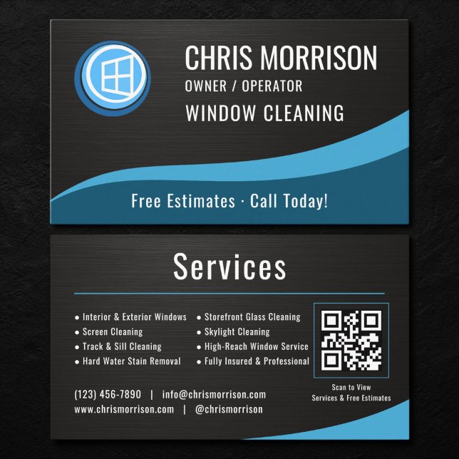 Tarjeta De Visita Window Cleaning QR Code Metallic (Subido por el creador)