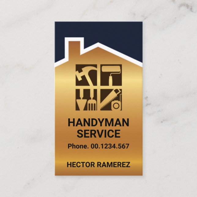 Tarjeta De Visita Windows Gold Handyman Home Roof (Anverso)
