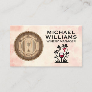 Tarjeta De Visita Wine Barrel   Vidrio y uvas   Bodega