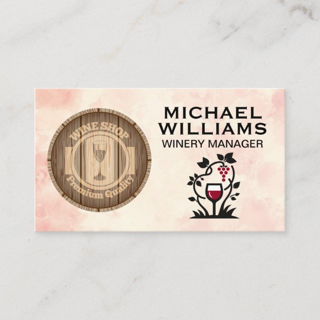 Tarjeta De Visita Wine Barrel | Vidrio y uvas | Bodega (Anverso)