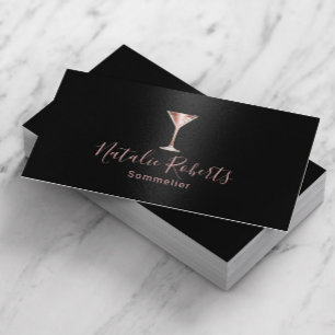 Tarjeta De Visita Wine Bartender Sommelier Black & Rosa Gold