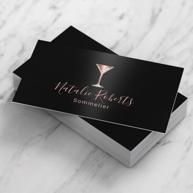 Tarjeta De Visita Wine Bartender Sommelier Black & Rosa Gold (Subido por el creador)