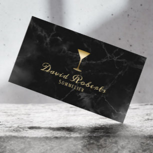 Tarjeta De Visita Wine Bartender Sommelier Moderno Mármol oscuro