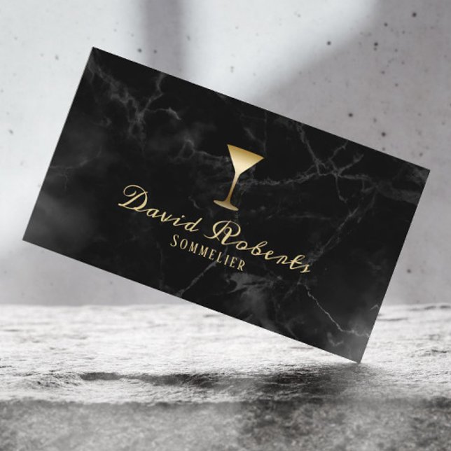 Tarjeta De Visita Wine Bartender Sommelier Moderno Mármol oscuro (Subido por el creador)