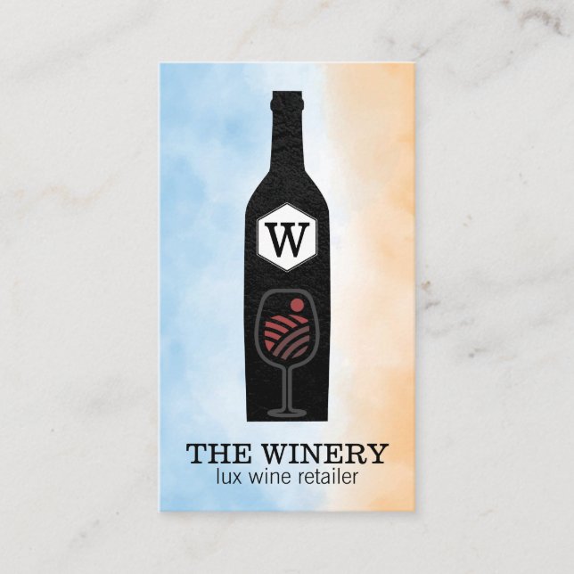 Tarjeta De Visita Wine Bottle & Glass | Monogram (Anverso)