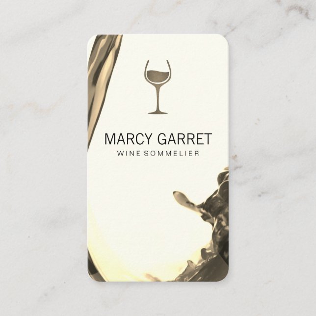Tarjeta De Visita Wine Pour | Splash II Vino Vidrio Sepia (Anverso)