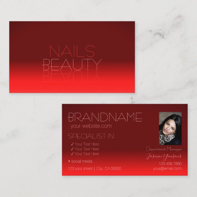 Tarjeta De Visita Wine Red Gradient Mirror Font Classic con foto (Anverso / Reverso)