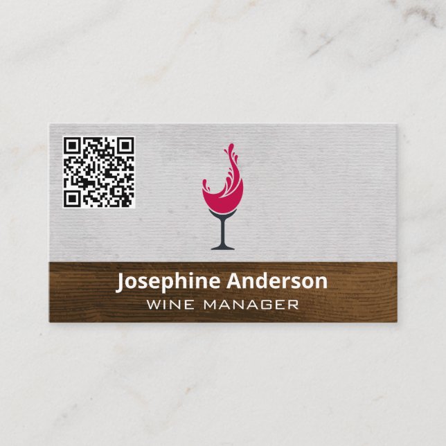 Tarjeta De Visita Wine Splash | Vidrio Rojo | Madera (Anverso)