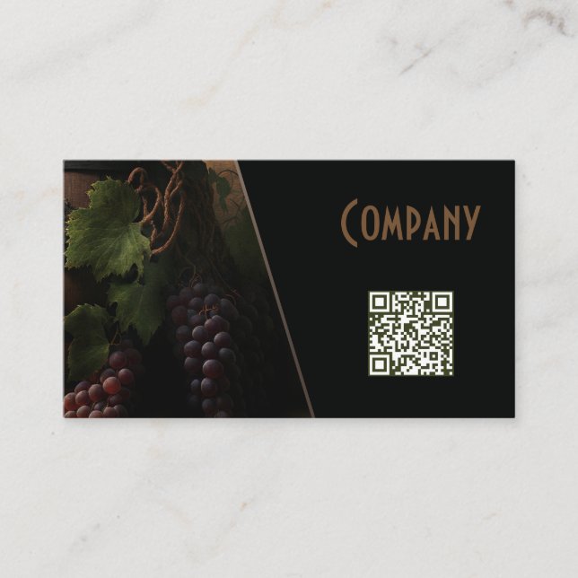 Tarjeta De Visita Winery Wine crapes bottled with QR on black design (Anverso)