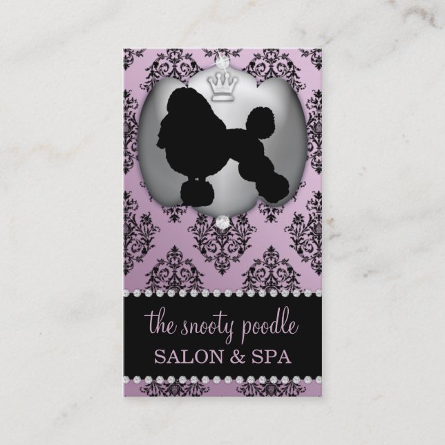 Tarjeta De Visita Wisteria Morado Jewled Damask Perro Grooming/Spa (Anverso)