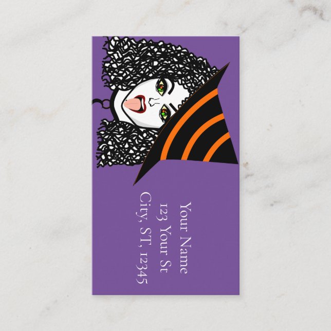 Tarjeta De Visita Witch Thunder_Cove con cabello rizado (Anverso)