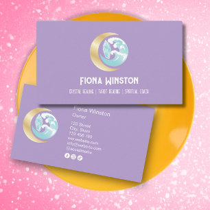 Tarjeta De Visita Witchy Mystical Crystal Moon Ocean Reiki Yoga