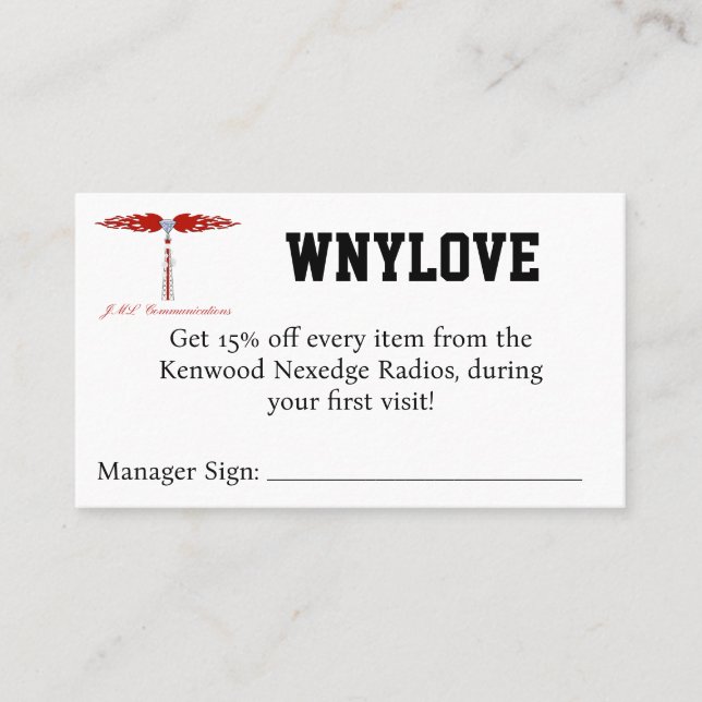 Tarjeta De Visita WNYLOVE Coupon (Anverso)