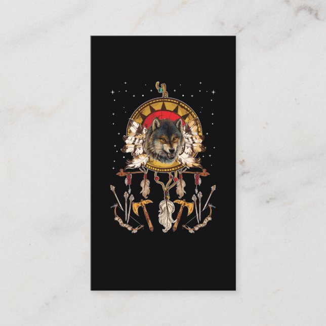 Tarjeta De Visita Wolf Dreamcatcher Animal nativo americano (Anverso)