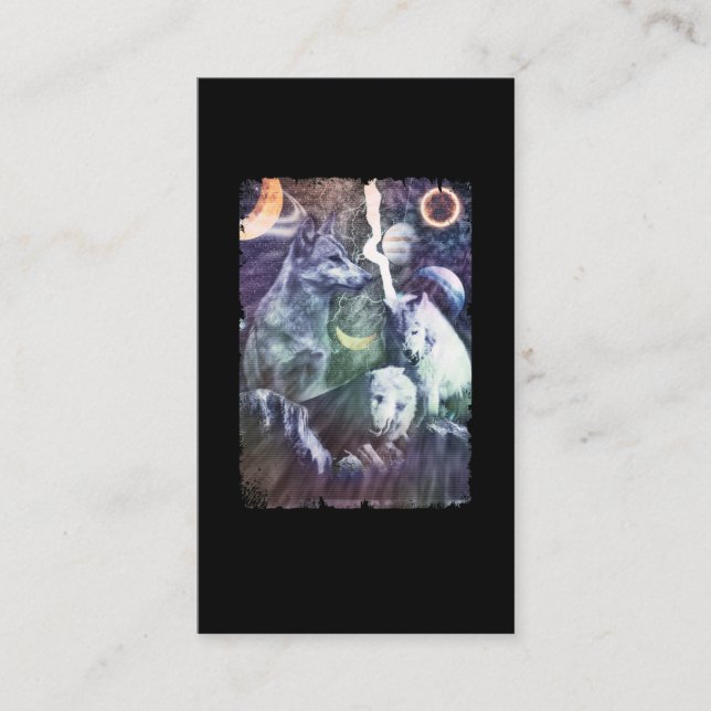 Tarjeta De Visita Wolf Winter Galaxy Planetas Lobos Espaciales (Anverso)