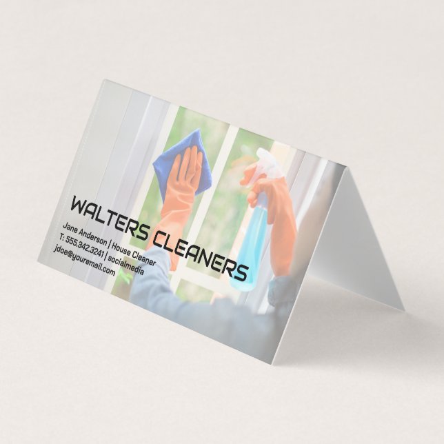 Tarjeta De Visita Woman Cleaning Window (Anverso)