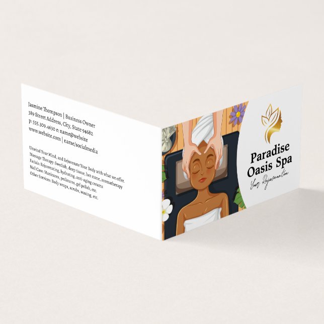 Tarjeta De Visita Woman Getting Spa Facial and Massage (Exterior)