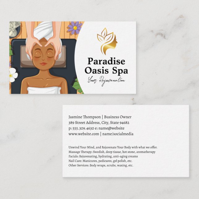 Tarjeta De Visita Woman Getting Spa Facial and Massage (Anverso / Reverso)