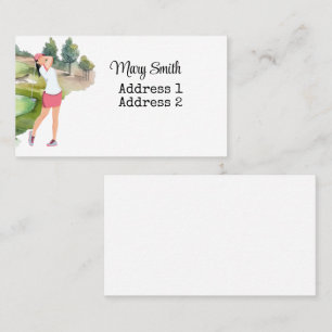 Tarjeta De Visita Woman Golfer está jugando golf en el campo de golf