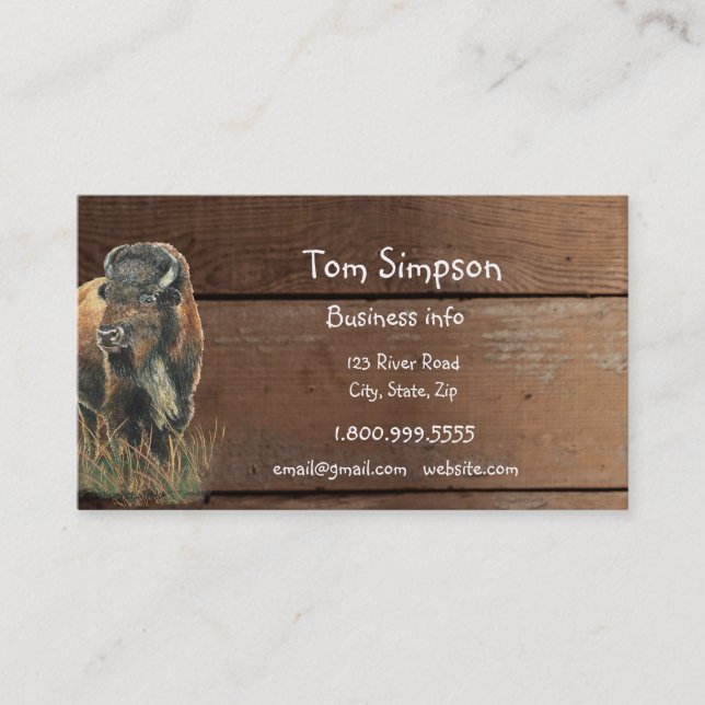 Tarjeta De Visita  Wood Background Bison Animal Wild West Theme (Anverso)
