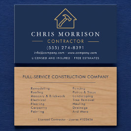 Tarjeta De Visita Wood Building Construction Contractor Navy Blue