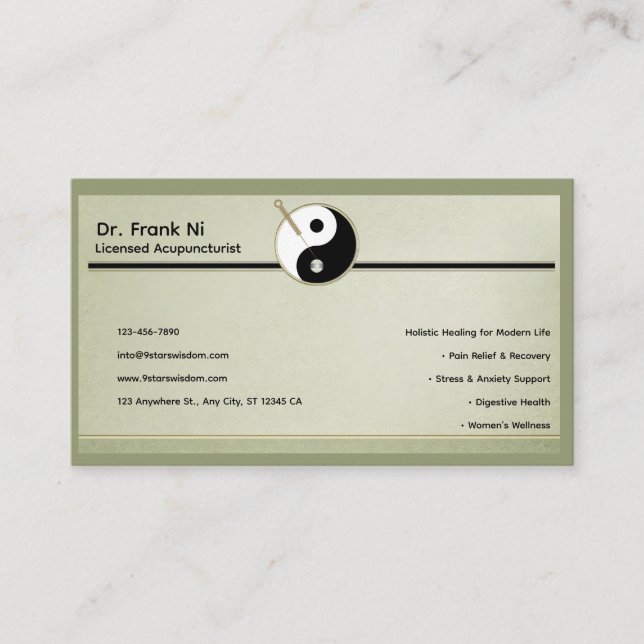 Tarjeta De Visita Wood Element Minimalist Acupuncture Business Card (Anverso)