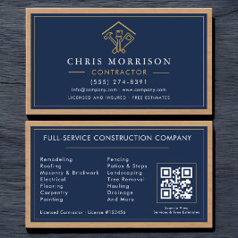 Tarjeta De Visita Wood Home Improvement Contractor Navy Blue Gold