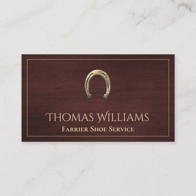 Tarjeta De Visita Wood Horseshoe Equestrian Horse Farrier Service (Anverso)