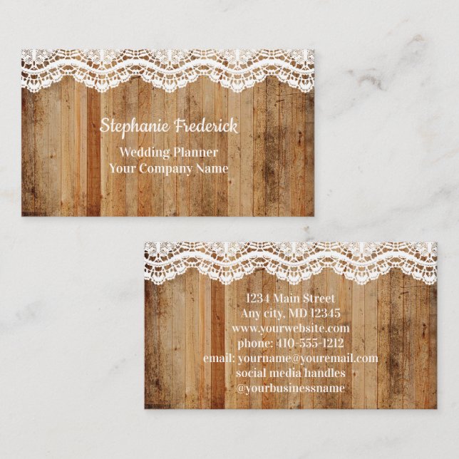 Tarjeta De Visita Wood Lace Rustic Country Feminine Business Card (Anverso / Reverso)