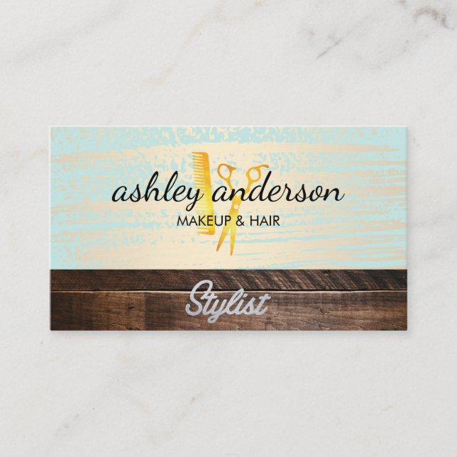 Tarjeta De Visita Wood Trim Gold Brushed Salon Tools (Anverso)