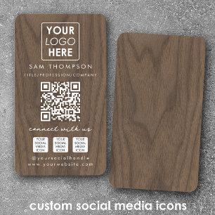 Tarjeta De Visita Wooden Connect with Us Social Media QR Code Logo (