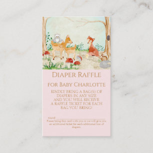 Tarjeta De Visita Woodland Animales Fox Deer Diaper Raffle Chica Bab