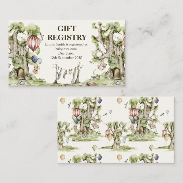 Tarjeta De Visita Woodland Animals Baby Shower Cute Gift Registry (Anverso / Reverso)