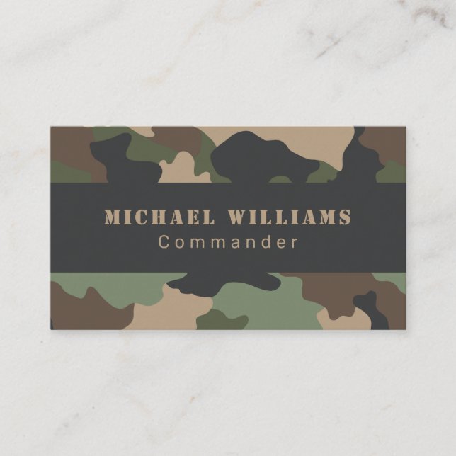 Tarjeta De Visita Woodland Camo Khaki Tan Black Monograma (Anverso)