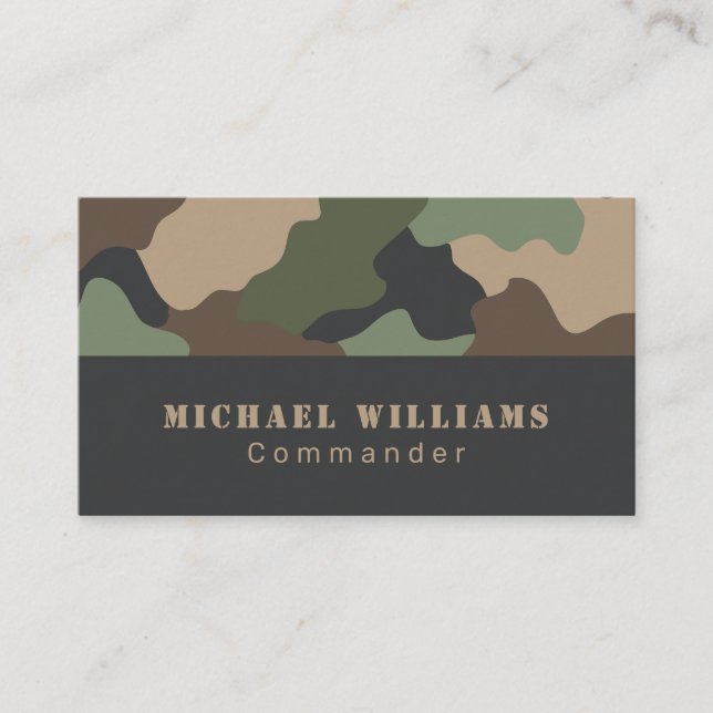 Tarjeta De Visita Woodland Camo Khaki Tan Black Monograma (Anverso)