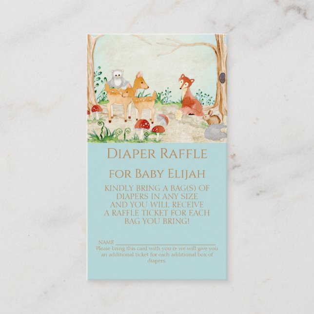 Tarjeta De Visita Woodland Creations Fox Deer Diaper Raffle Boy Baby (Anverso)