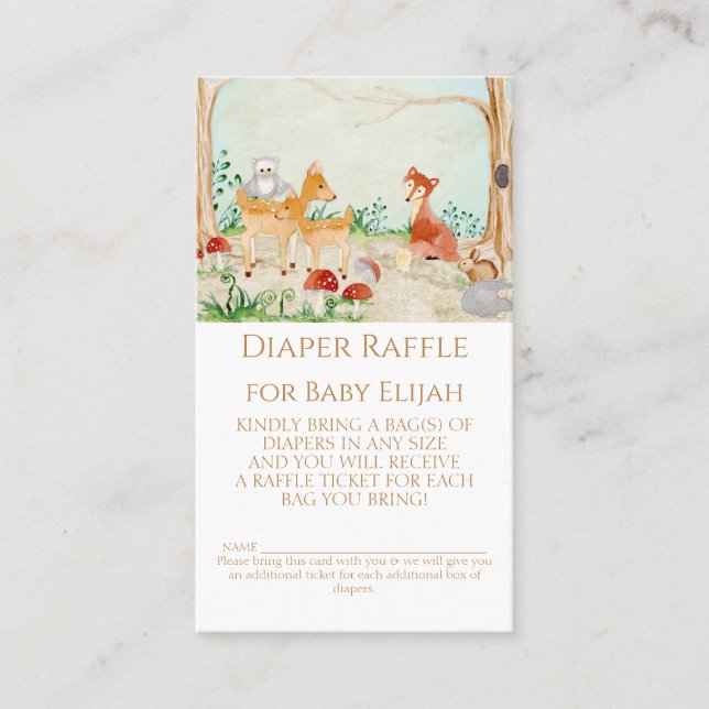 Tarjeta De Visita Woodland Creations Fox Deer Diaper Raffle Rustic (Anverso)