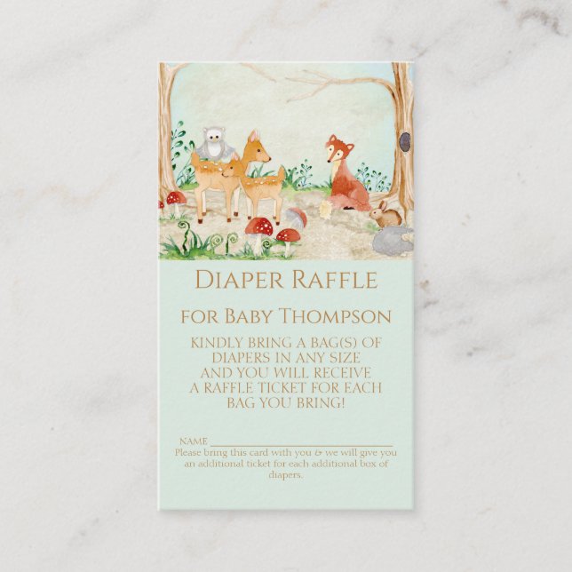 Tarjeta De Visita Woodland Fox Deer Diaper Raffle Gender Neutral (Anverso)