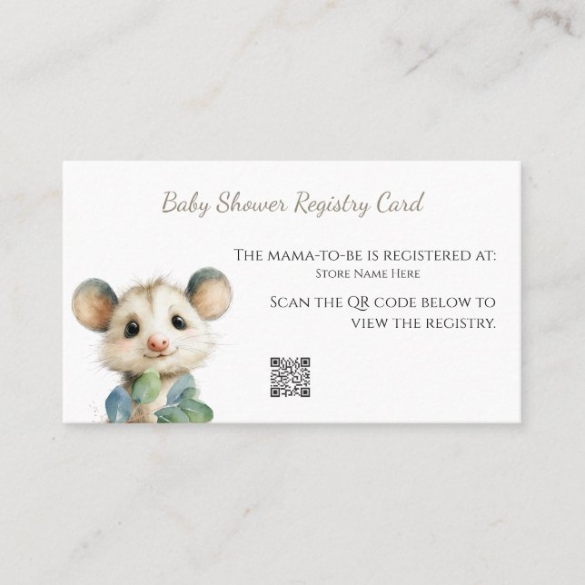 Tarjeta De Visita Woodland Opossum Baby Shower • Registry Card (Anverso)
