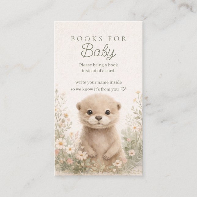 Tarjeta De Visita Woodland Otter Baby Shower Books for Baby Insert (Anverso)