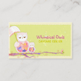 Tarjeta De Visita Woodland Owls Whimsical Daycare