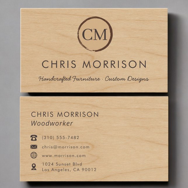 Tarjeta De Visita Woodworker Rustic Wood Monogram Professional (Subido por el creador)