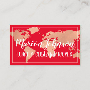 Tarjeta De Visita World Globe Map Agencia de viajes Rosa Fame Red